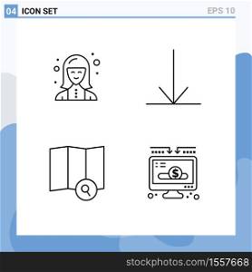 Mobile Interface Line Set of 4 Pictograms of digital, search, technician, down, donation Editable Vector Design Elements