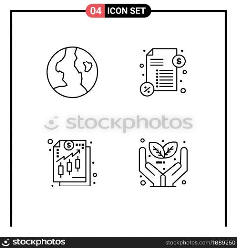Mobile Interface Line Set of 4 Pictograms of earth, money, loan, analysis, eco Editable Vector Design Elements