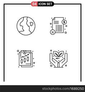 Mobile Interface Line Set of 4 Pictograms of earth, money, loan, analysis, eco Editable Vector Design Elements