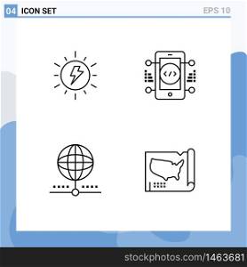 Mobile Interface Line Set of 4 Pictograms of energy, connect, charg, online, global Editable Vector Design Elements