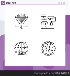 Mobile Interface Line Set of 4 Pictograms of filter, evasion, sort, painting, plan Editable Vector Design Elements