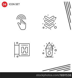 Mobile Interface Line Set of 4 Pictograms of finger, travel, interface, down, food Editable Vector Design Elements