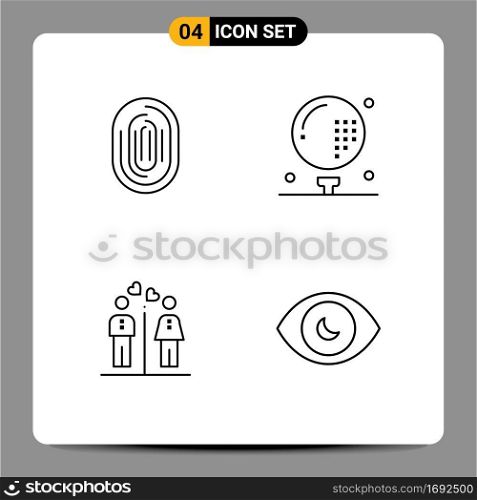 Mobile Interface Line Set of 4 Pictograms of fingerprint, game, scan, activities, men Editable Vector Design Elements