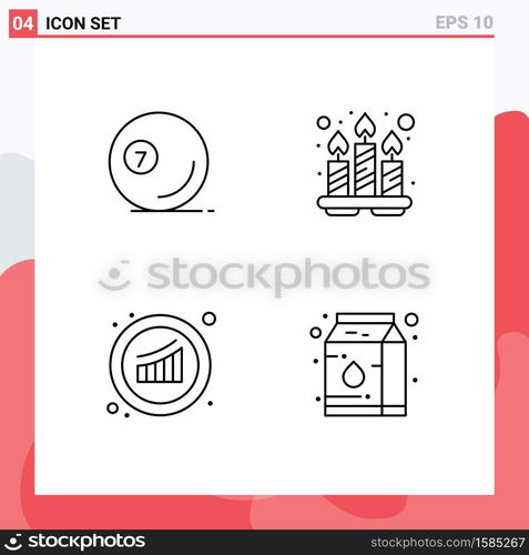 Mobile Interface Line Set of 4 Pictograms of game, graph, pool, relaxation, marketing Editable Vector Design Elements