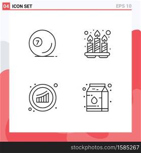 Mobile Interface Line Set of 4 Pictograms of game, graph, pool, relaxation, marketing Editable Vector Design Elements