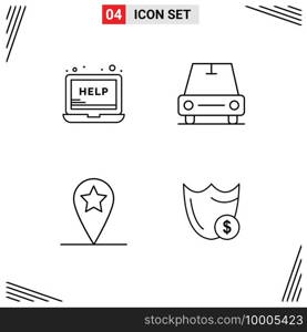 Mobile Interface Line Set of 4 Pictograms of help, star, support, van, guard Editable Vector Design Elements