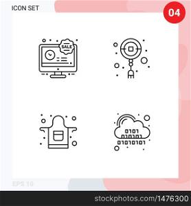 Mobile Interface Line Set of 4 Pictograms of lcd, cook, discount, new year, binary Editable Vector Design Elements