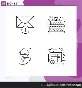 Mobile Interface Line Set of 4 Pictograms of mail, data, cake, party, money Editable Vector Design Elements