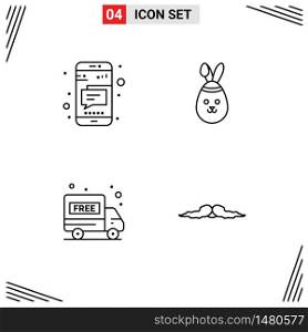 Mobile Interface Line Set of 4 Pictograms of message, package free, text, bunny, hipster Editable Vector Design Elements