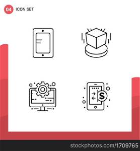 Mobile Interface Line Set of 4 Pictograms of mobile, computer, school, object, setting Editable Vector Design Elements