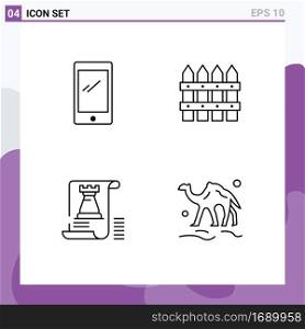 Mobile Interface Line Set of 4 Pictograms of phone, document, android, farming, tower Editable Vector Design Elements