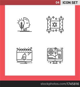 Mobile Interface Line Set of 4 Pictograms of user, calendar, programming, party, notification Editable Vector Design Elements
