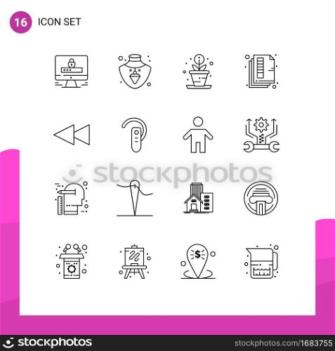 Mobile Interface Outline Set of 16 Pictograms of accessory, backward, process, color, paper Editable Vector Design Elements