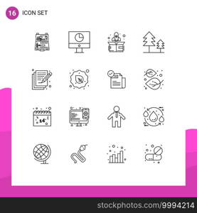 Mobile Interface Outline Set of 16 Pictograms of art, trees, money, holiday, up Editable Vector Design Elements