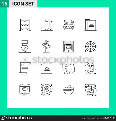 Mobile Interface Outline Set of 16 Pictograms of award, reading, glasses, open book, education Editable Vector Design Elements