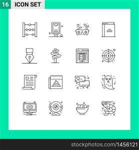 Mobile Interface Outline Set of 16 Pictograms of award, reading, glasses, open book, education Editable Vector Design Elements