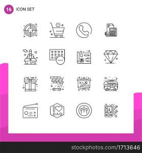 Mobile Interface Outline Set of 16 Pictograms of business, calculator, call, savings, business Editable Vector Design Elements