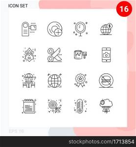 Mobile Interface Outline Set of 16 Pictograms of business, dollar, disc, shower, cleaning Editable Vector Design Elements