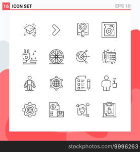 Mobile Interface Outline Set of 16 Pictograms of cable, hard, explore, drive, search Editable Vector Design Elements