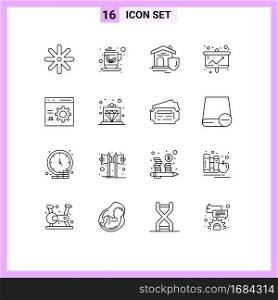 Mobile Interface Outline Set of 16 Pictograms of coding, statistic, house, presentation, chart Editable Vector Design Elements