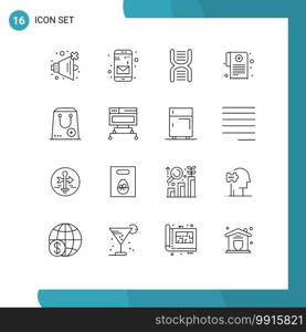 Mobile Interface Outline Set of 16 Pictograms of commerce, add, education, report, medication Editable Vector Design Elements