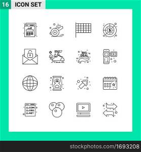 Mobile Interface Outline Set of 16 Pictograms of communication, profit, game, finance, budget Editable Vector Design Elements