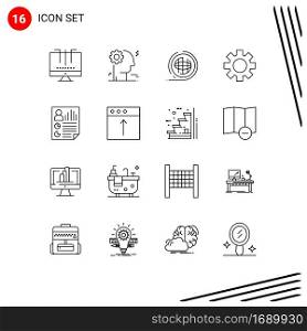Mobile Interface Outline Set of 16 Pictograms of data, logistic, earth, gear, terra Editable Vector Design Elements