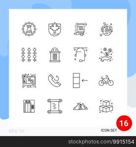 Mobile Interface Outline Set of 16 Pictograms of digital, artificial, shield, apple, design Editable Vector Design Elements