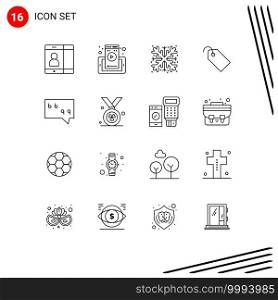 Mobile Interface Outline Set of 16 Pictograms of"e, bubble, snow, ticket, tag Editable Vector Design Elements