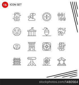 Mobile Interface Outline Set of 16 Pictograms of face, beauty, badge, security, gdpr Editable Vector Design Elements