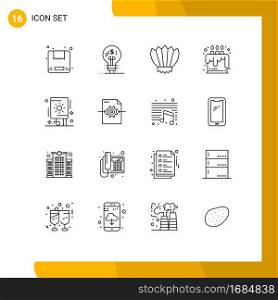 Mobile Interface Outline Set of 16 Pictograms of festival, party, fins, food, cake Editable Vector Design Elements