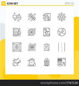 Mobile Interface Outline Set of 16 Pictograms of flower, flask, graph, chemical, share Editable Vector Design Elements