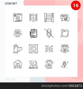 Mobile Interface Outline Set of 16 Pictograms of location, hr, construction, employee, speaker Editable Vector Design Elements