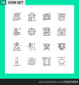 Mobile Interface Outline Set of 16 Pictograms of lotus, bucket, station, payment, case Editable Vector Design Elements