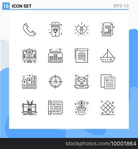 Mobile Interface Outline Set of 16 Pictograms of marketing, business, heart, tax, document Editable Vector Design Elements
