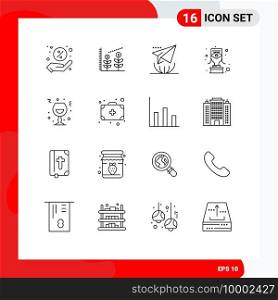 Mobile Interface Outline Set of 16 Pictograms of night, glass, letter, wine, trophy Editable Vector Design Elements