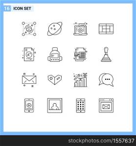 Mobile Interface Outline Set of 16 Pictograms of school, a+, live, a, court Editable Vector Design Elements