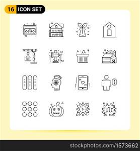 Mobile Interface Outline Set of 16 Pictograms of shipping, crane, agriculture, cargo, price Editable Vector Design Elements