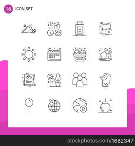Mobile Interface Outline Set of 16 Pictograms of sign, place, treatment, notification, country Editable Vector Design Elements
