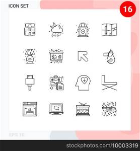 Mobile Interface Outline Set of 16 Pictograms of stand, home, moon, place, location Editable Vector Design Elements