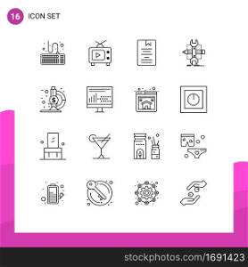 Mobile Interface Outline Set of 16 Pictograms of tools, develop, book, design, learning Editable Vector Design Elements