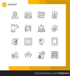 Mobile Interface Outline Set of 16 Pictograms of water, plump, medical, pipe, hobbies Editable Vector Design Elements