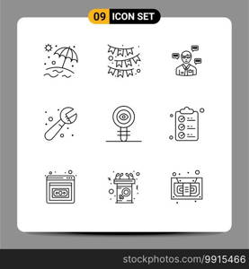 Mobile Interface Outline Set of 9 Pictograms of chemical, system, manager, plumbing, mechanical Editable Vector Design Elements