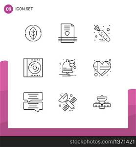 Mobile Interface Outline Set of 9 Pictograms of communication, digital, wedding, compact, blu ray Editable Vector Design Elements