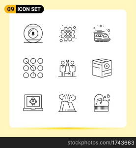 Mobile Interface Outline Set of 9 Pictograms of dna, password, labour, passkey, access Editable Vector Design Elements