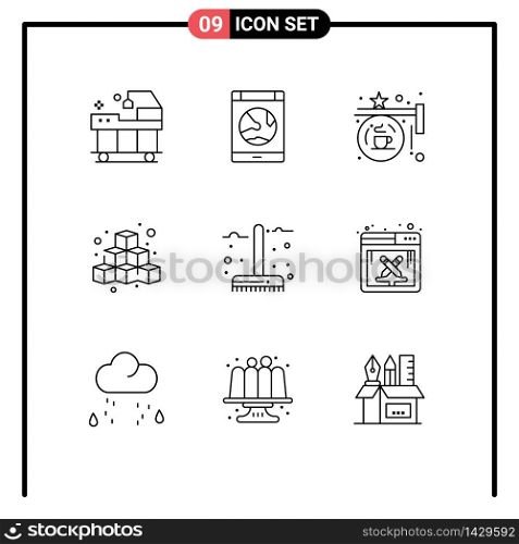 Mobile Interface Outline Set of 9 Pictograms of game, box, smartphone, cubes, shop Editable Vector Design Elements