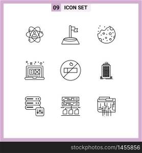 Mobile Interface Outline Set of 9 Pictograms of graphic, design, flag, food, cookie Editable Vector Design Elements