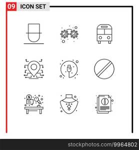 Mobile Interface Outline Set of 9 Pictograms of hardware, security, bus, secure, location Editable Vector Design Elements