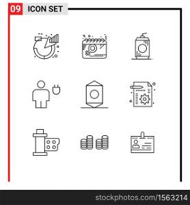 Mobile Interface Outline Set of 9 Pictograms of human, body, women, avatar, drink Editable Vector Design Elements