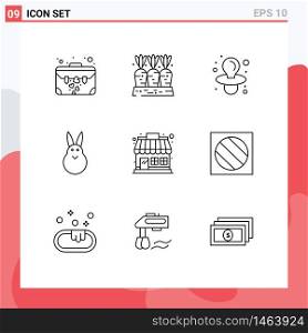 Mobile Interface Outline Set of 9 Pictograms of market store, rabbit, vegetable, easter bunny, bunny Editable Vector Design Elements